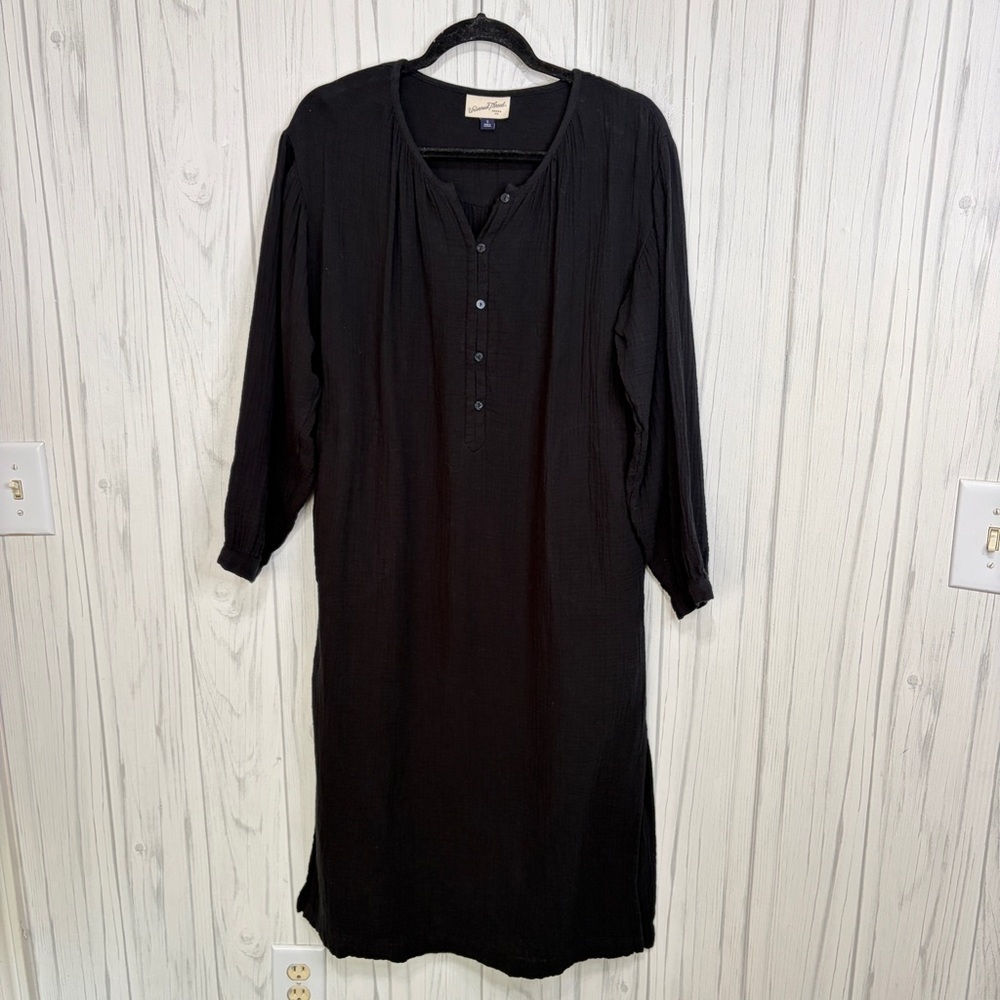 UNIVERSAL THREAD Black Cotton Gauze Long-Sleeve Midi Dress, Small